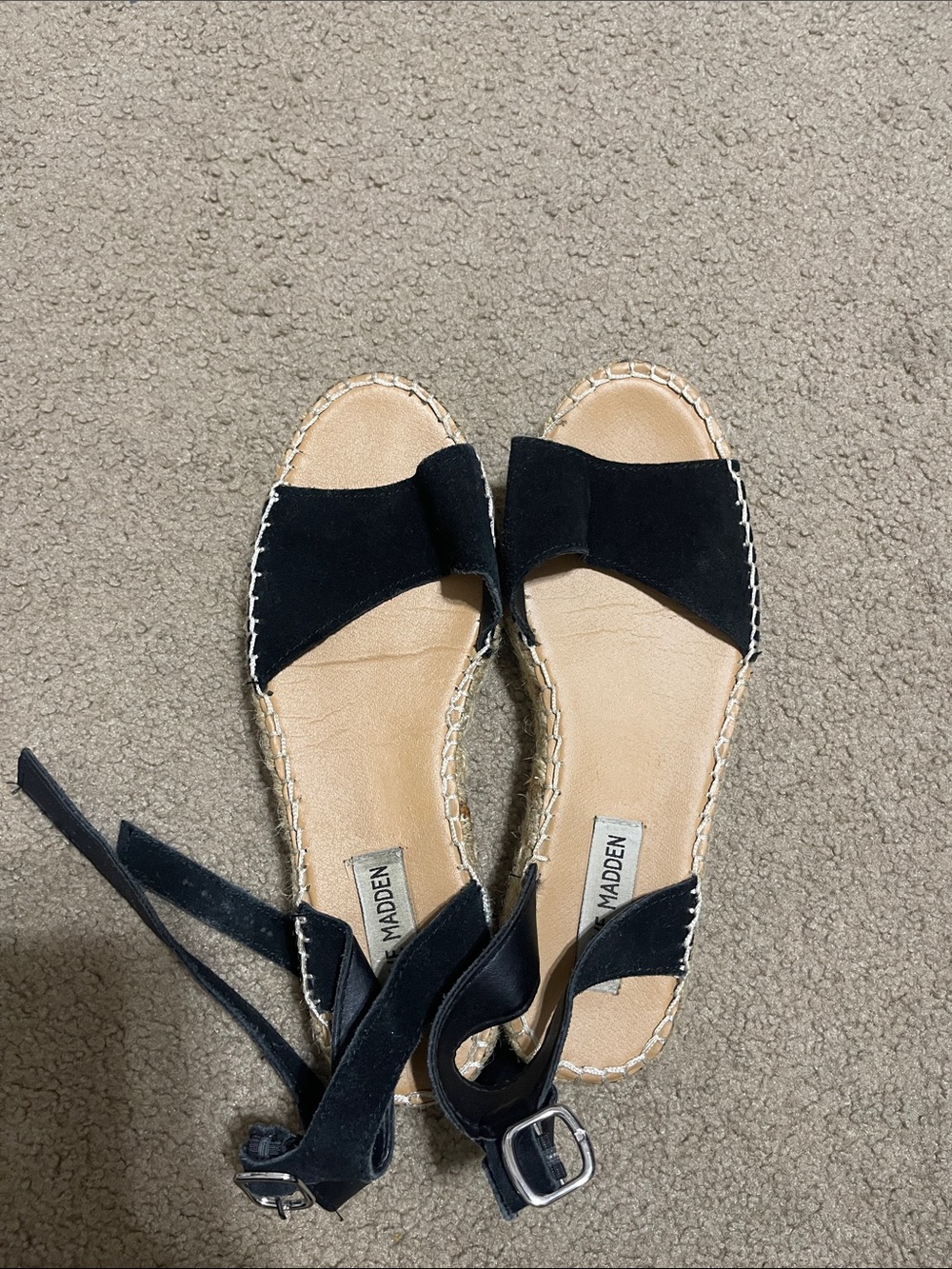Steve Madden Black Suede Espadrille Ankle-Tie Sandals